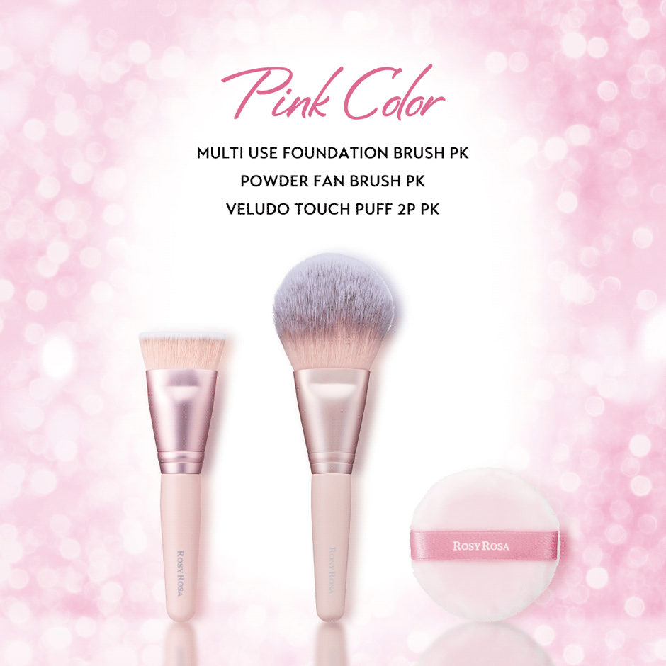❤️New pink color now available for "Multi Foundation Brush," "Powder Fan Brush," and "Velvet Touch Puff 2P"